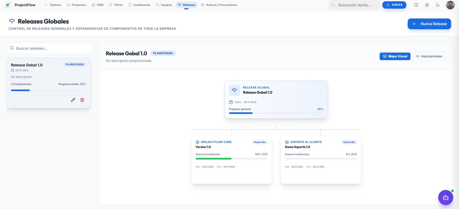 Release global con versiones de distintos proyectos